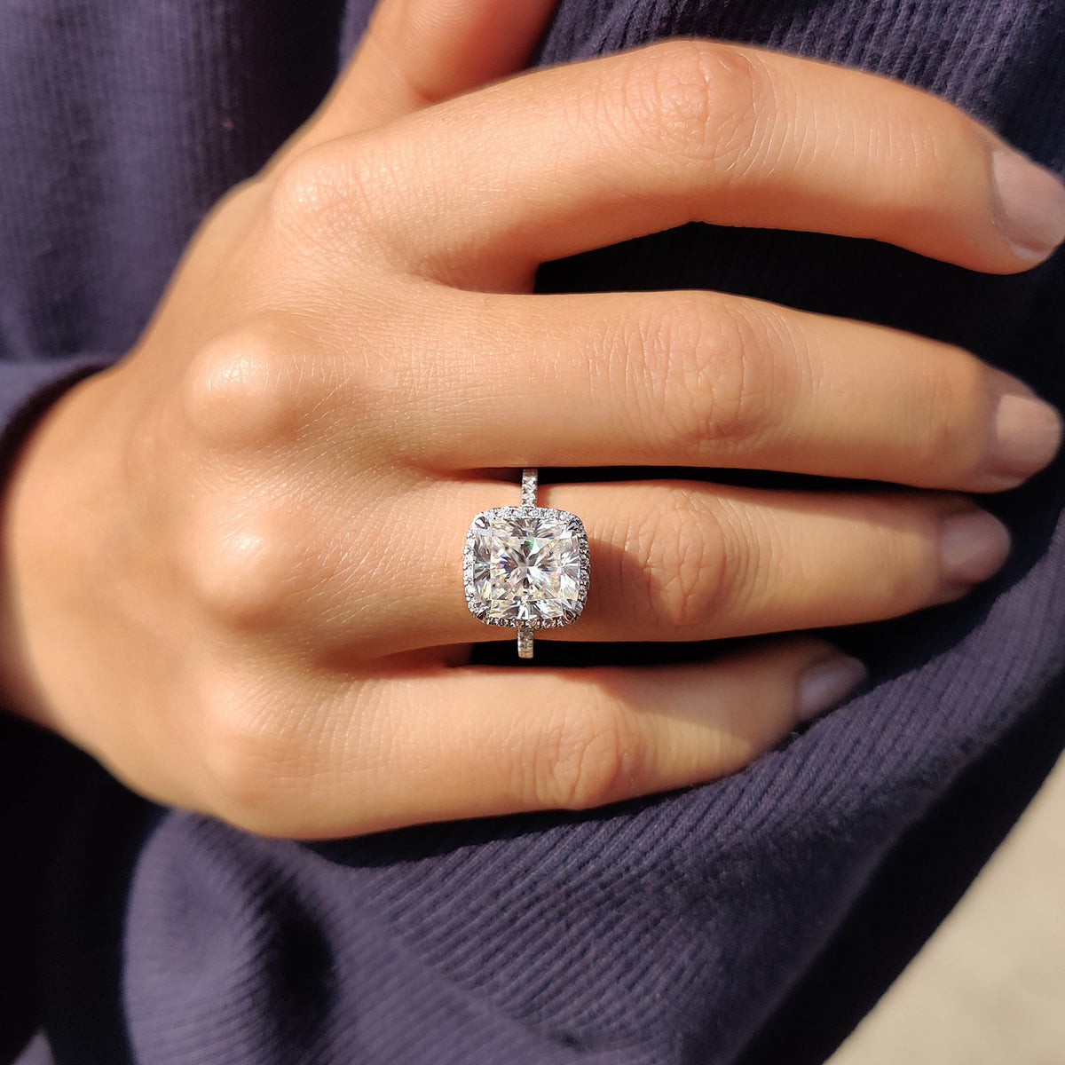 Noelle Mae - Cushion Cut Engagement Ring In Halo Style