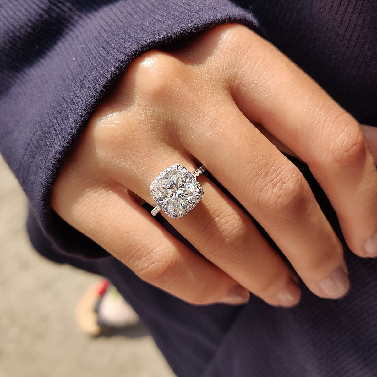 Noelle Mae - Cushion Cut Engagement Ring In Halo Style