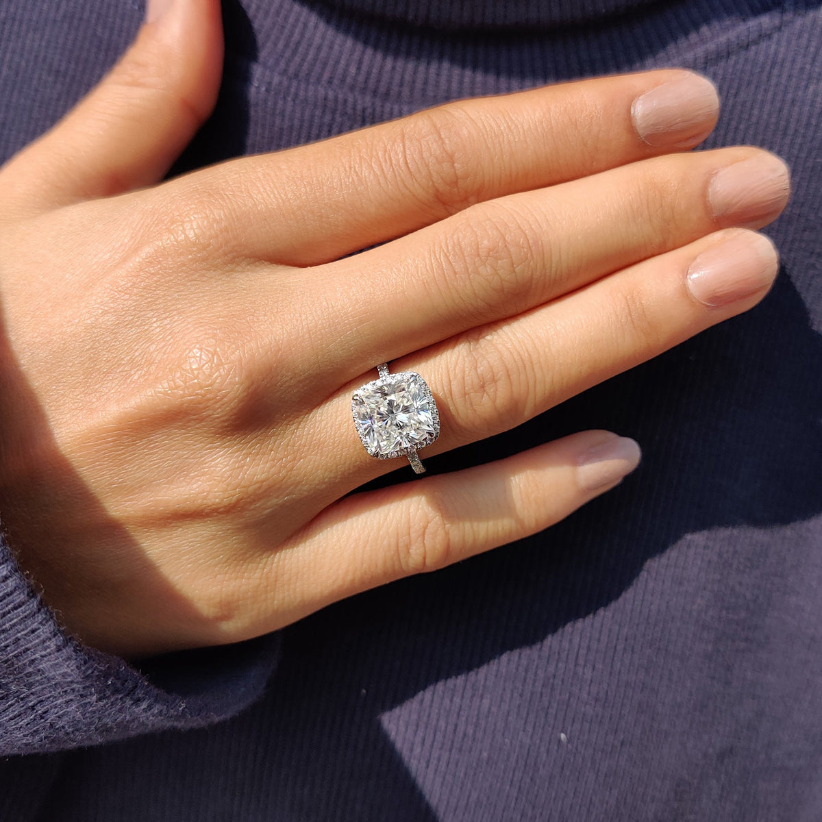 Noelle Mae - Cushion Cut Engagement Ring In Halo Style
