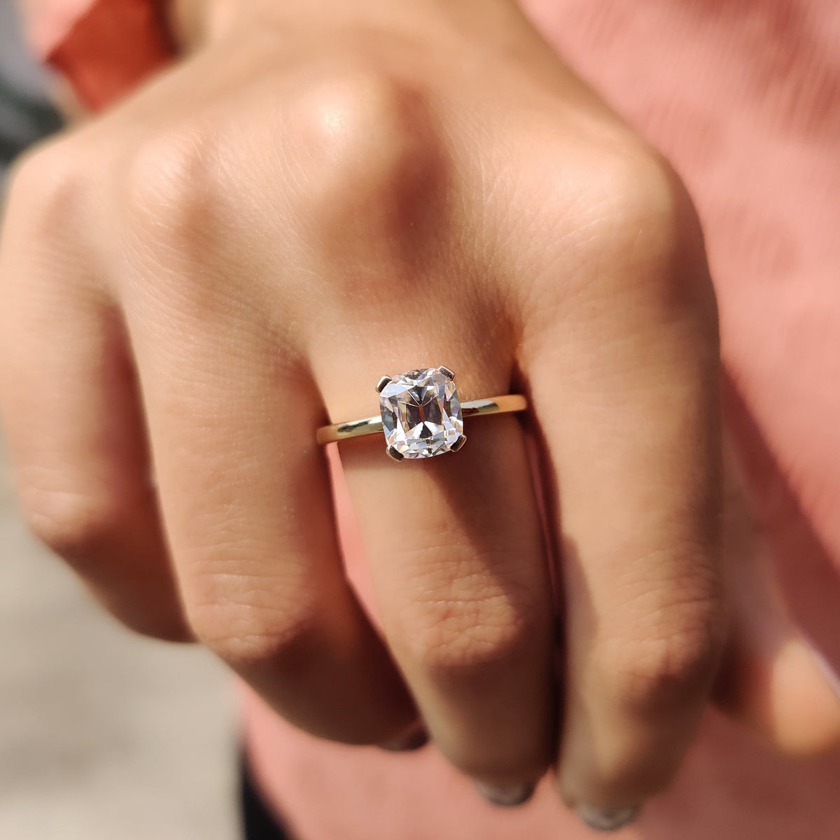 Marielle Fern - Cushion Old Mine Cut Solitaire Engagement Ring