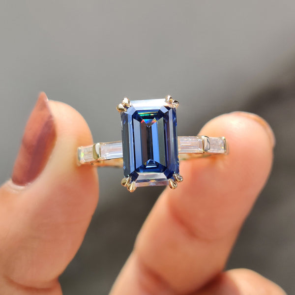 Juliette Rae - Emerald Cut Engagement Ring With Baguette Side Stones