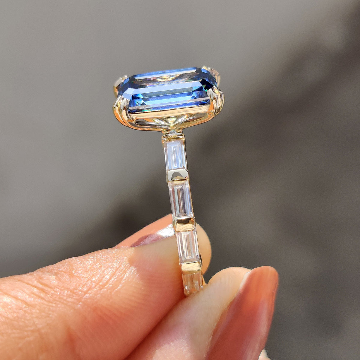 Juliette Rae - Emerald Cut Engagement Ring With Baguette Side Stones