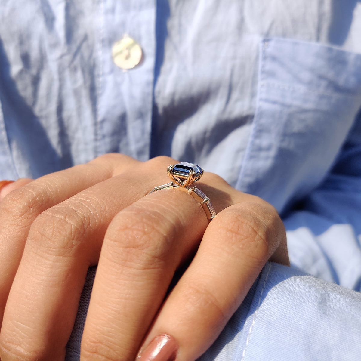 Juliette Rae - Emerald Cut Engagement Ring With Baguette Side Stones