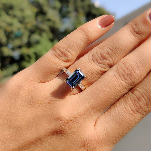 Juliette Rae - Emerald Cut Engagement Ring With Baguette Side Stones