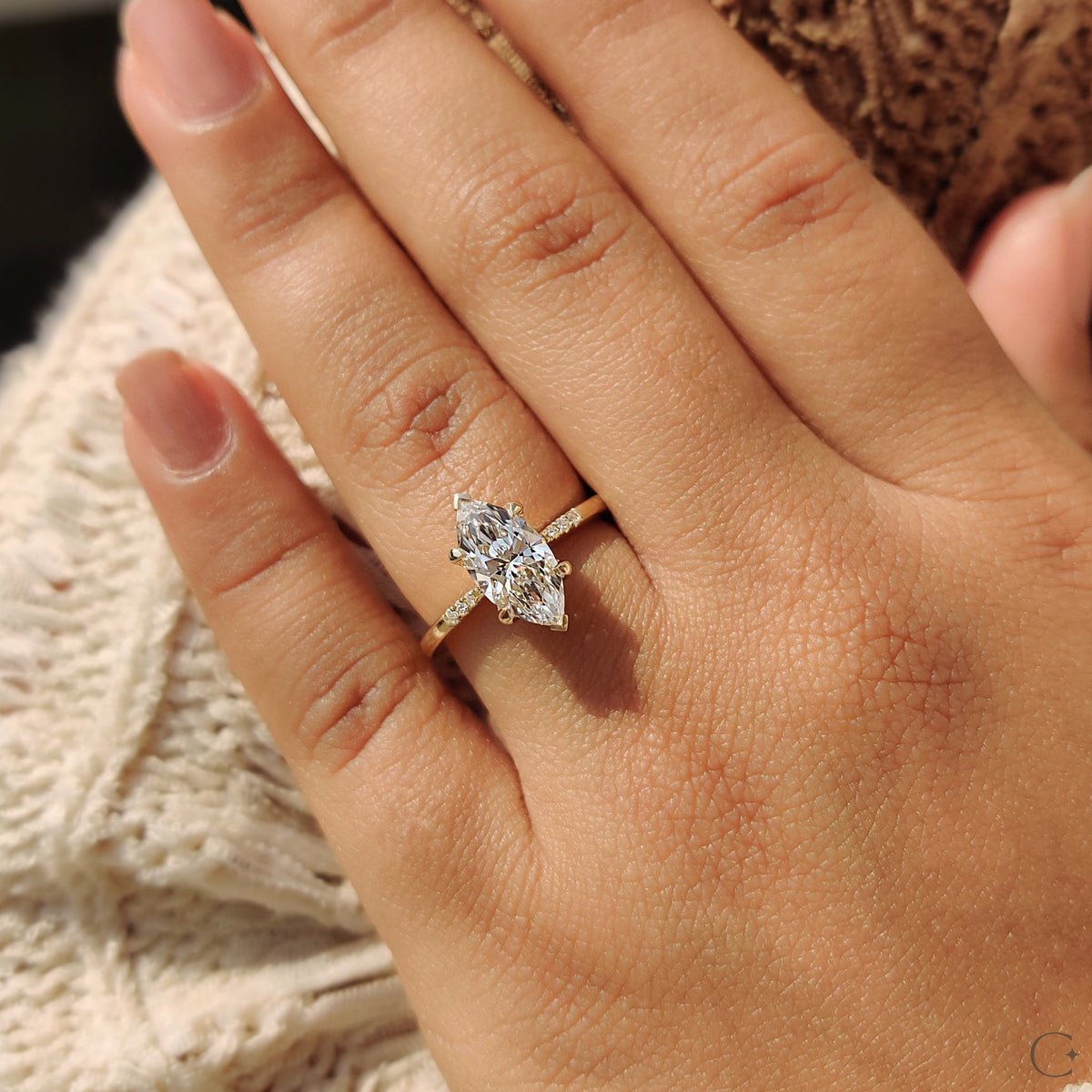 Violette Ruth - Marquise Diamond Engagement Ring with Tapered Band