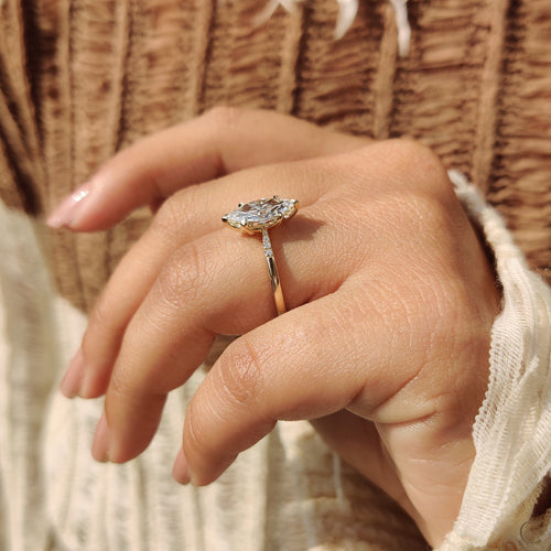 Violette Ruth - Marquise Diamond Engagement Ring with Tapered Band