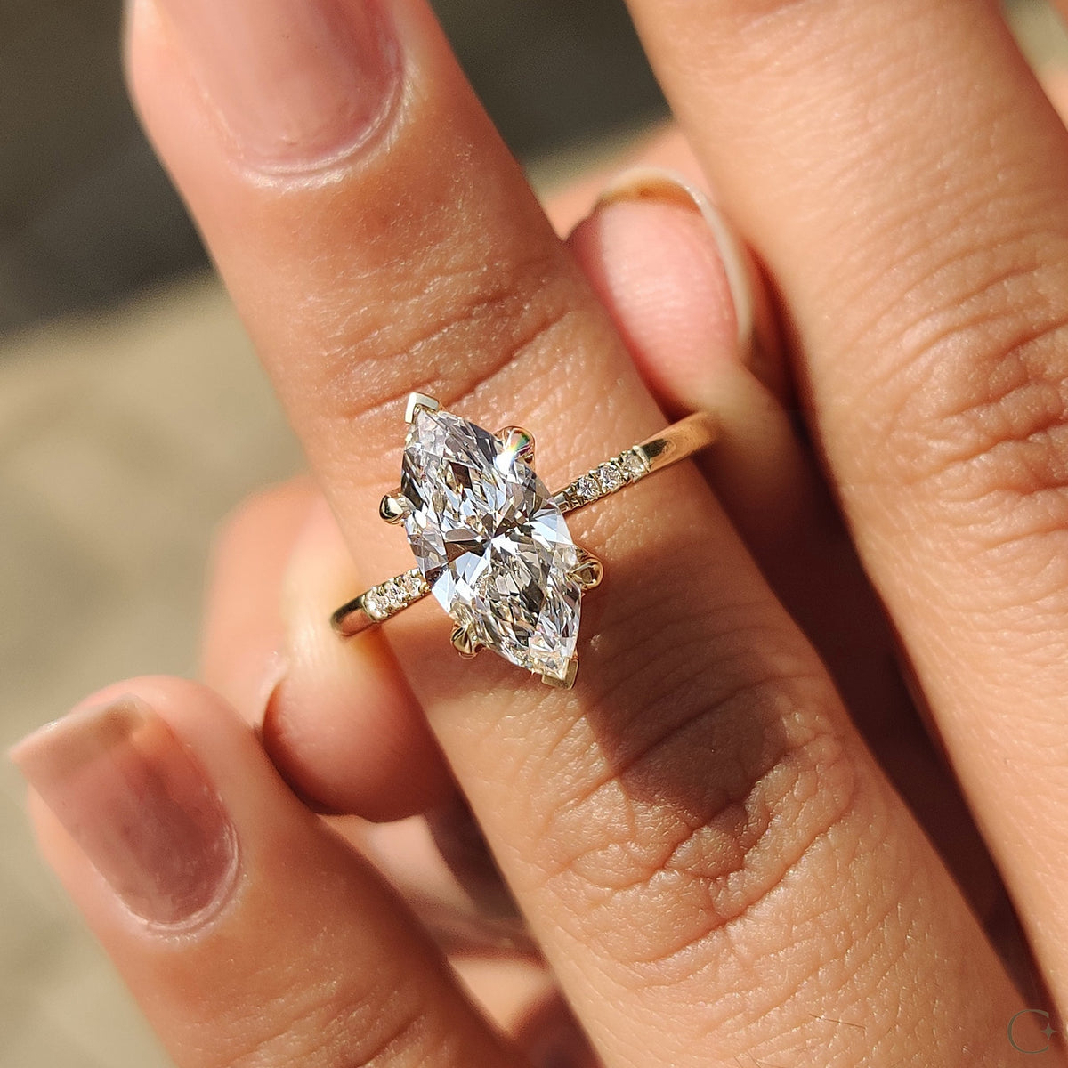 Violette Ruth - Marquise Diamond Engagement Ring with Tapered Band
