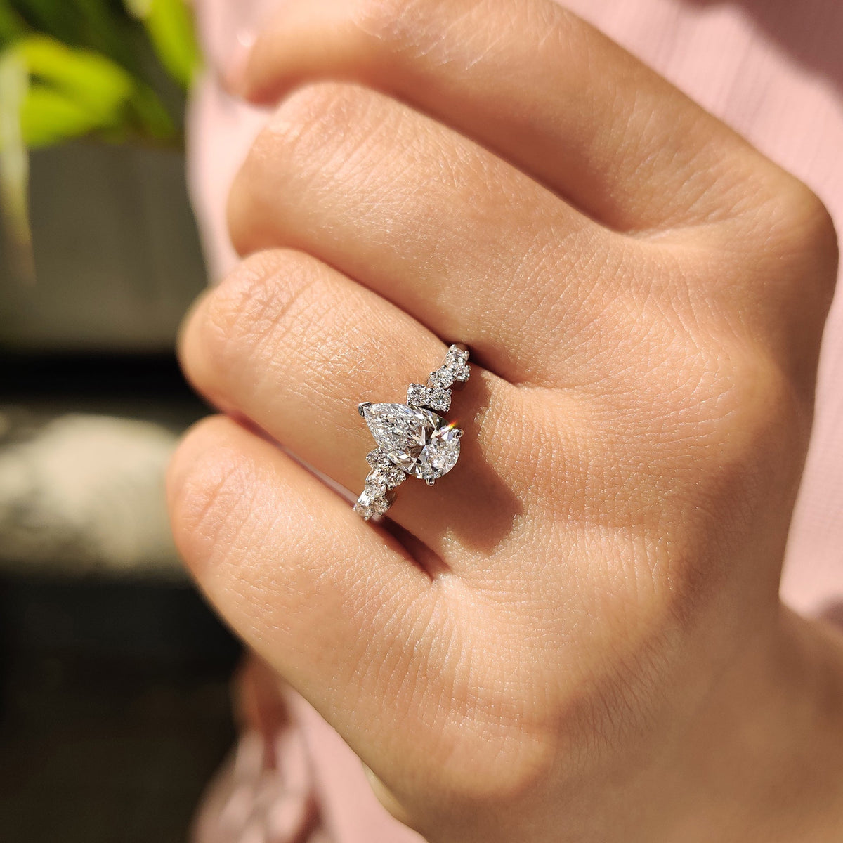 Cordelia Paige - Pear Cut Cluster Diamond Engagement Ring