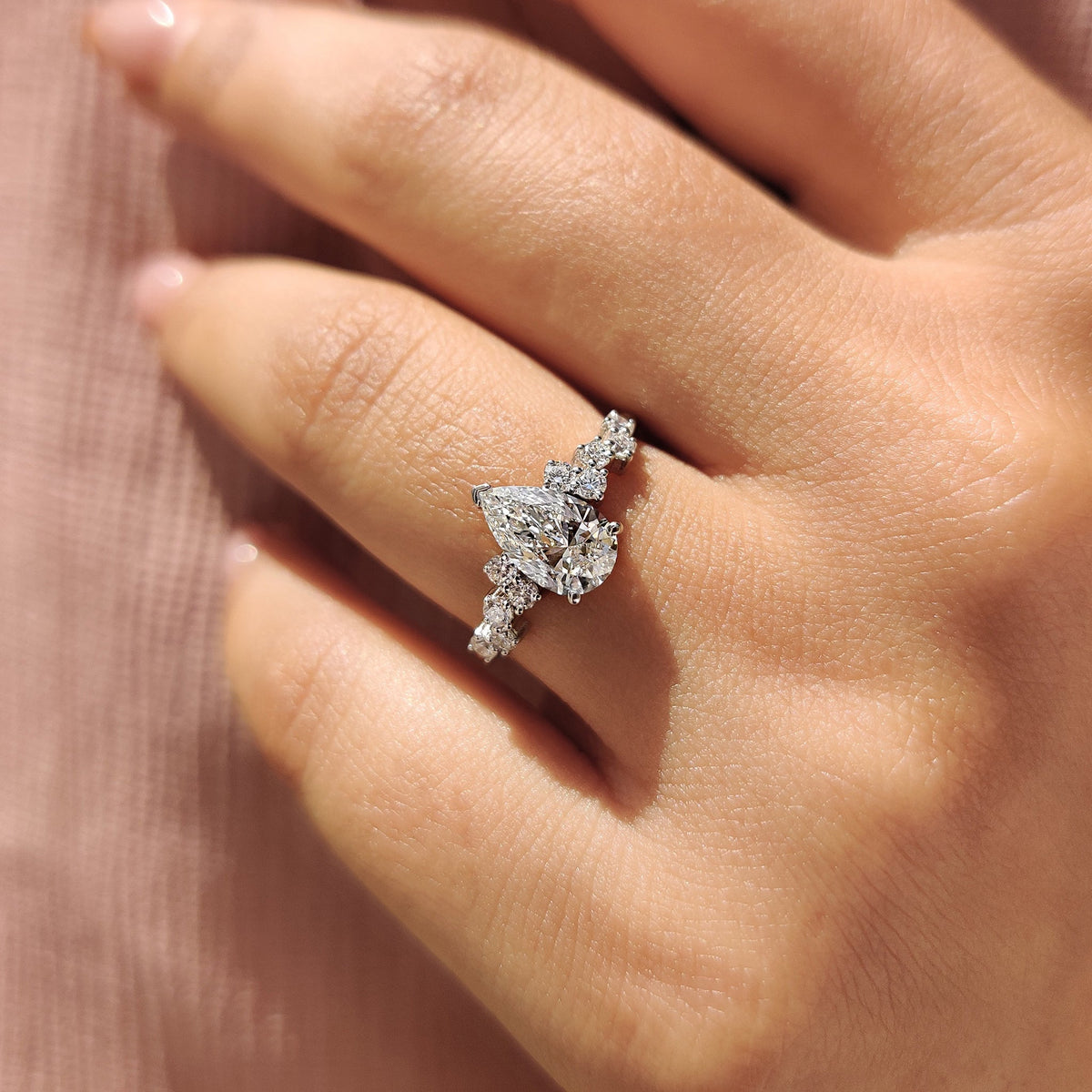 Cordelia Paige - Pear Cut Cluster Diamond Engagement Ring