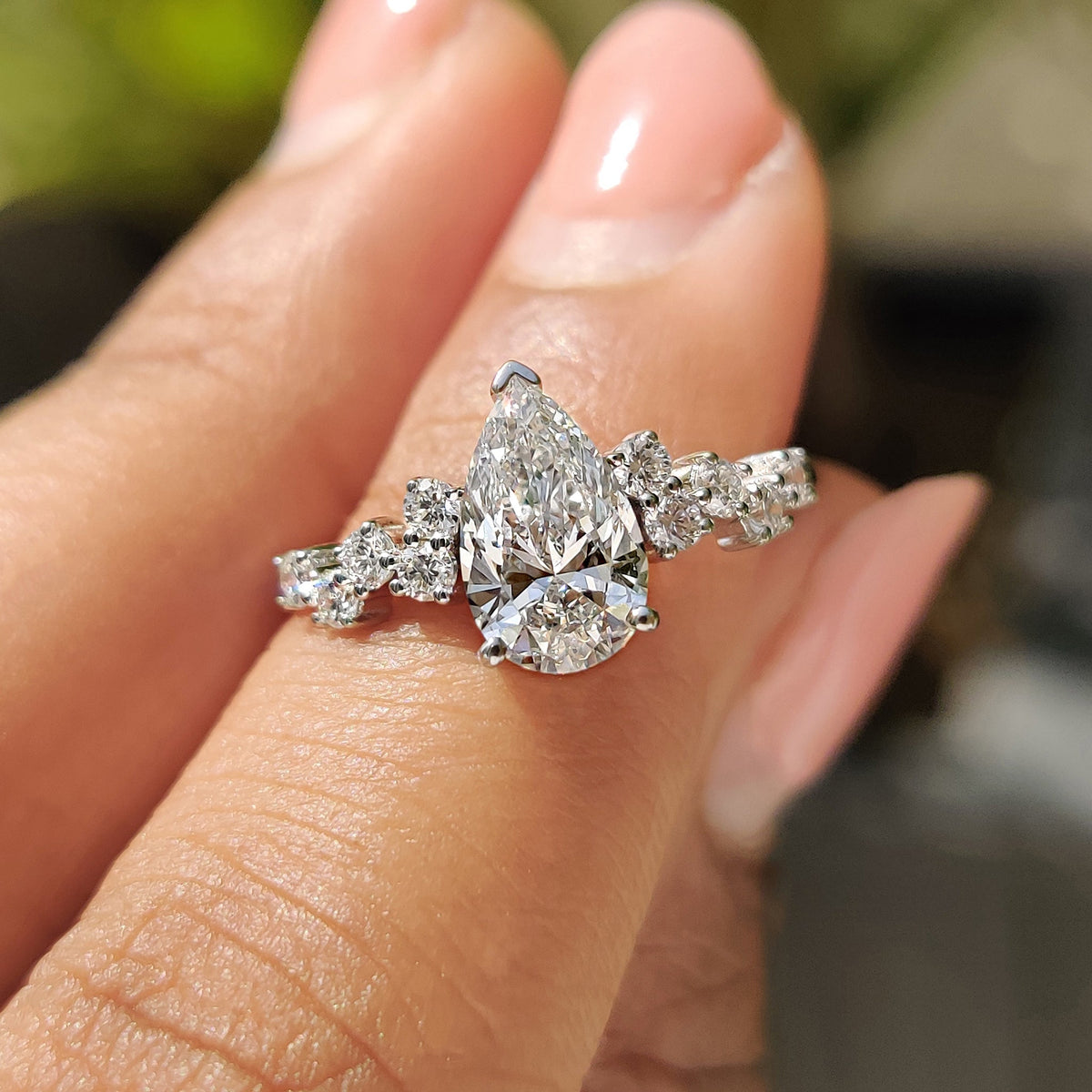 Cordelia Paige - Pear Cut Cluster Diamond Engagement Ring