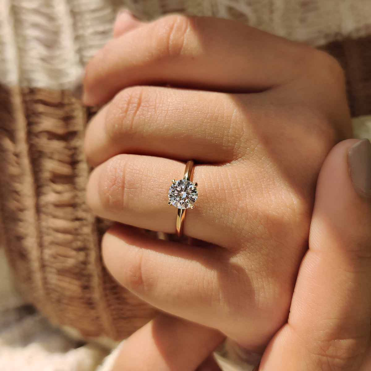 Cordelia Pearl - Round Diamond Engagement Ring With knife edge shank style