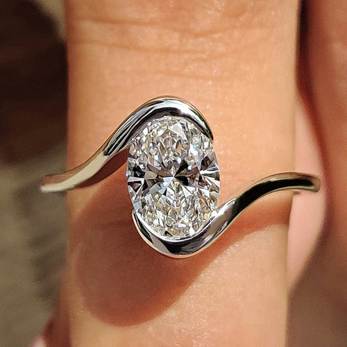 Cordelia Marie - Oval Diamond Engagement Ring In Half Bezel Setting