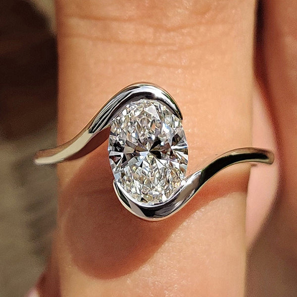 Cordelia Marie - Oval Diamond Engagement Ring In Half Bezel Setting