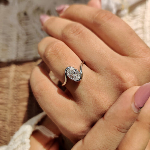 Cordelia Marie - Oval Diamond Engagement Ring In Half Bezel Setting
