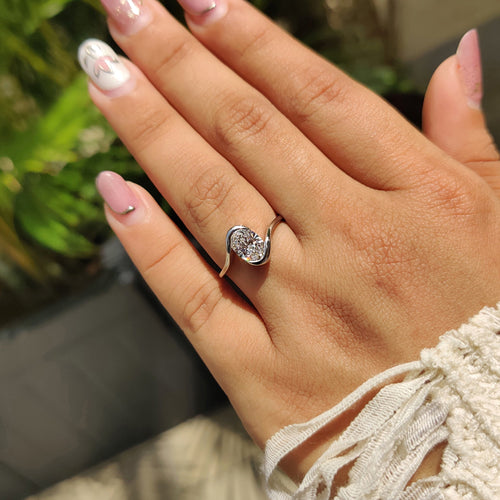 Cordelia Marie - Oval Diamond Engagement Ring In Half Bezel Setting