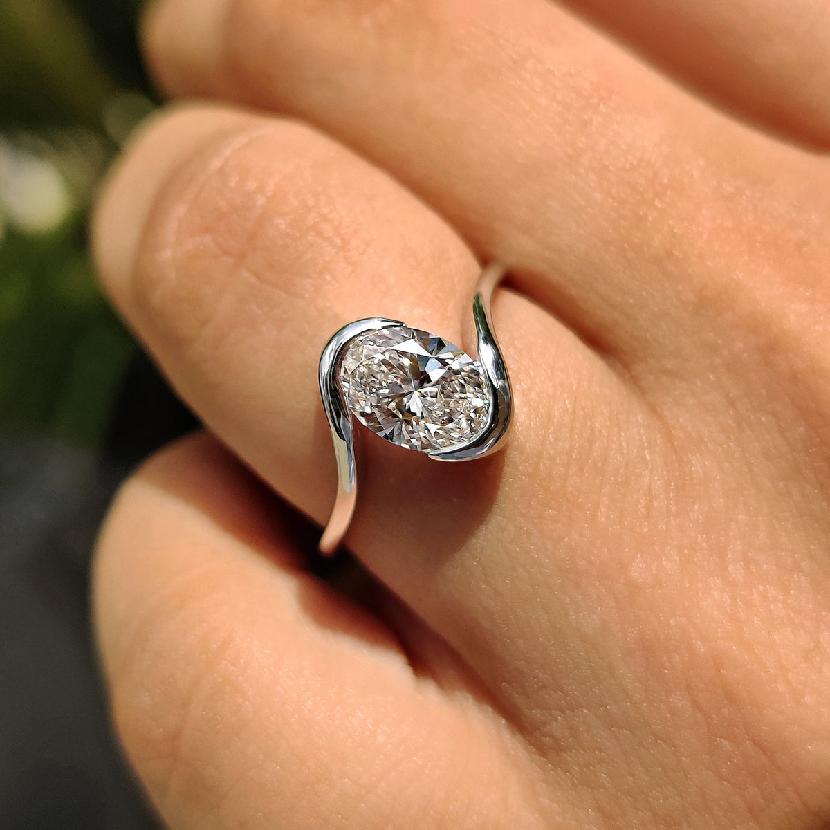 Cordelia Marie - Oval Diamond Engagement Ring In Half Bezel Setting