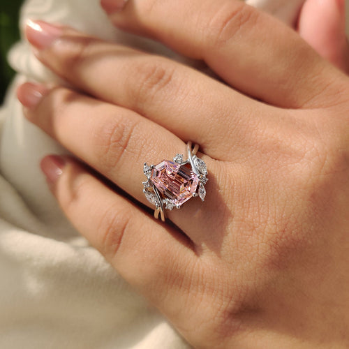 Amara Anne - Shield Cut Pink Gemstone Bypass Engagement Ring