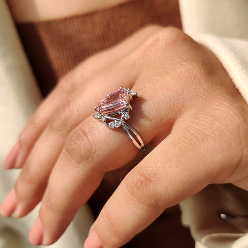 Amara Anne - Shield Cut Pink Gemstone Bypass Engagement Ring