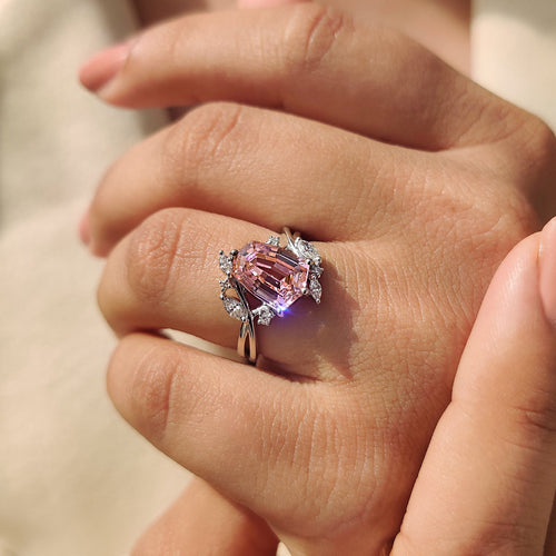 Amara Anne - Shield Cut Pink Gemstone Bypass Engagement Ring