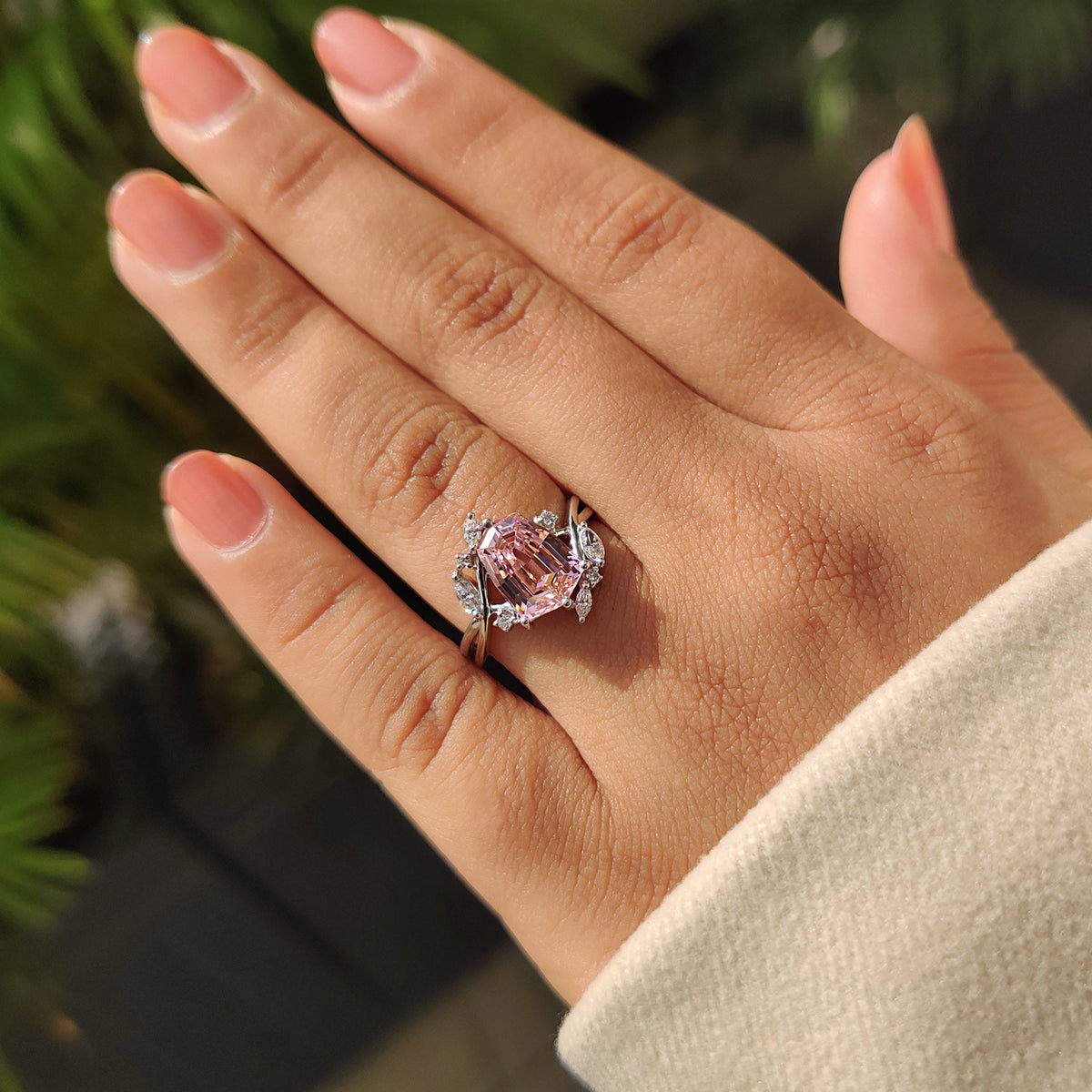 Amara Anne - Shield Cut Pink Gemstone Bypass Engagement Ring