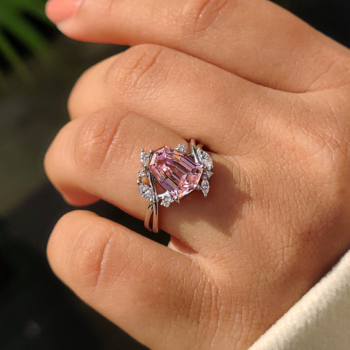 Amara Anne - Shield Cut Pink Gemstone Bypass Engagement Ring