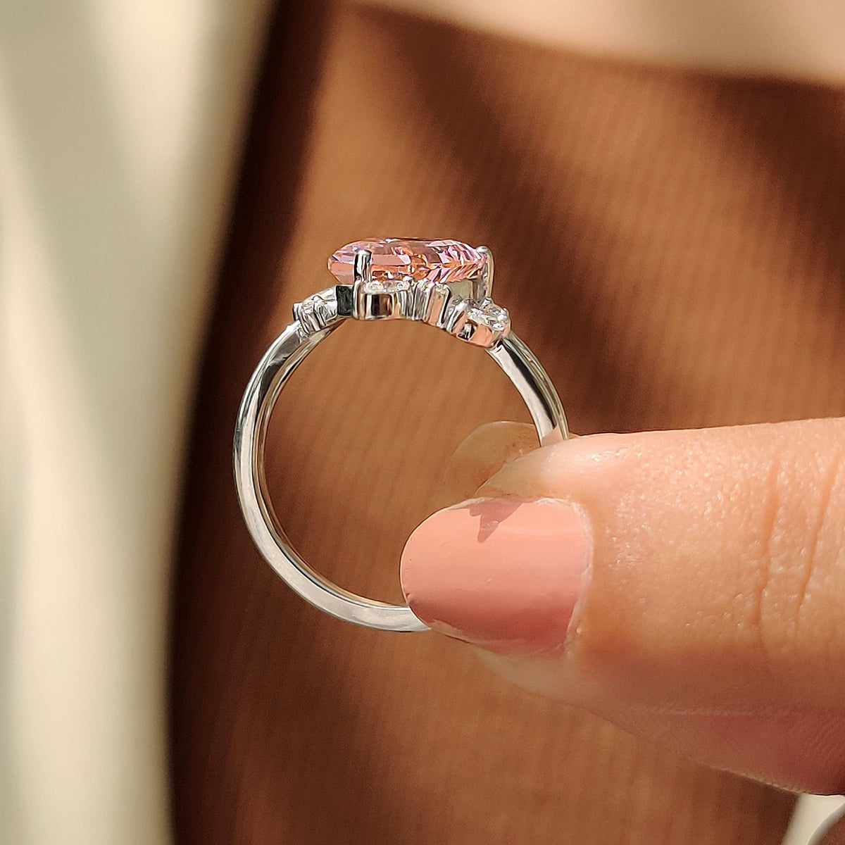 Amara Anne - Shield Cut Pink Gemstone Bypass Engagement Ring