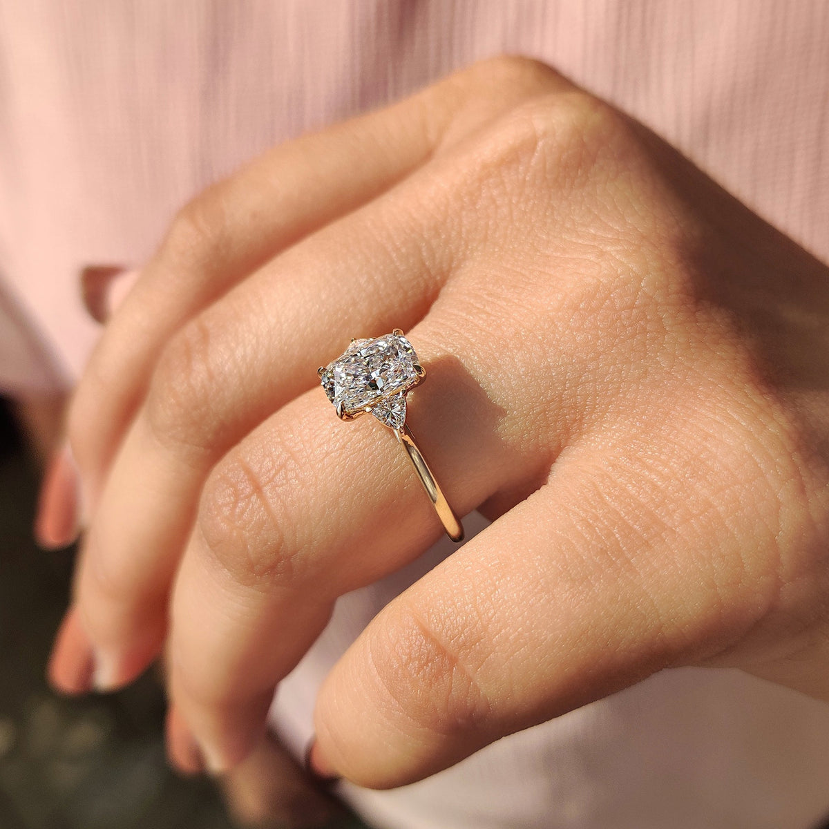 Amara Jane - Elongated Cushion Cut Engagement Ring With Cathedral Setting