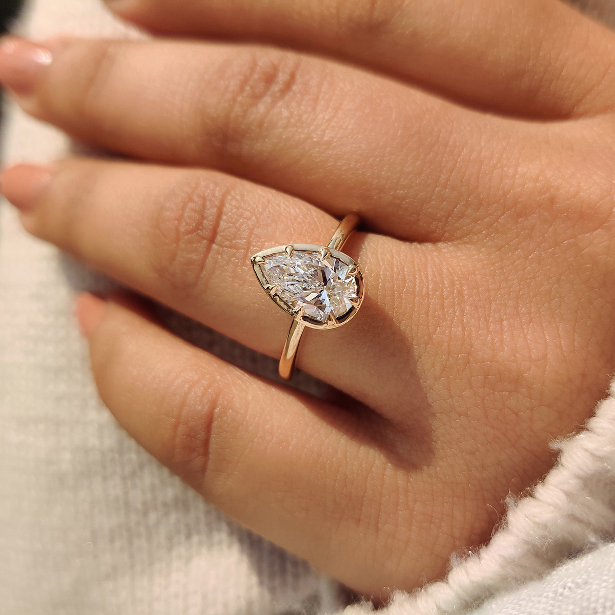 Vivienne Louise - Pear Cut Diamond Ring in Bezel Type Prong Setting