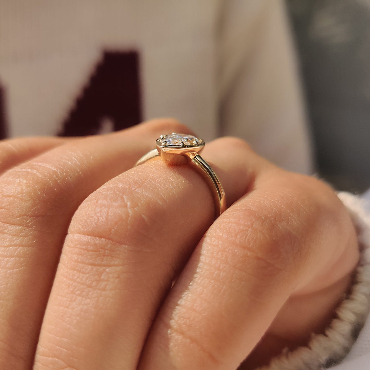 Vivienne Louise - Pear Cut Diamond Ring in Bezel Type Prong Setting