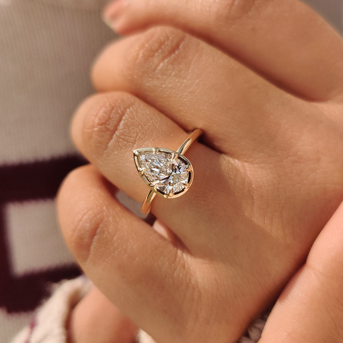Vivienne Louise - Pear Cut Diamond Ring in Bezel Type Prong Setting
