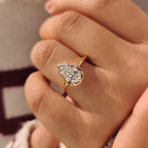 Vivienne Louise - Pear Cut Diamond Ring in Bezel Type Prong Setting