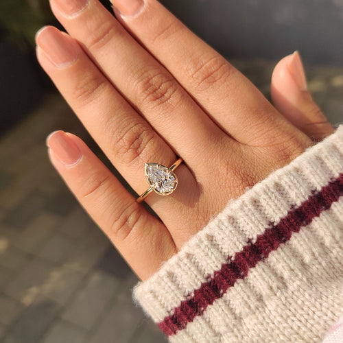 Vivienne Louise - Pear Cut Diamond Ring in Bezel Type Prong Setting