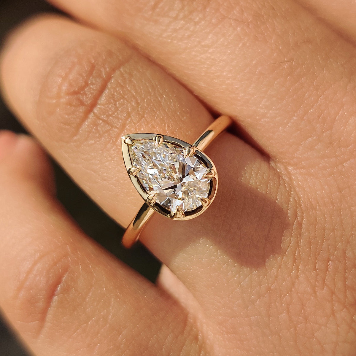 Vivienne Louise - Pear Cut Diamond Ring in Bezel Type Prong Setting