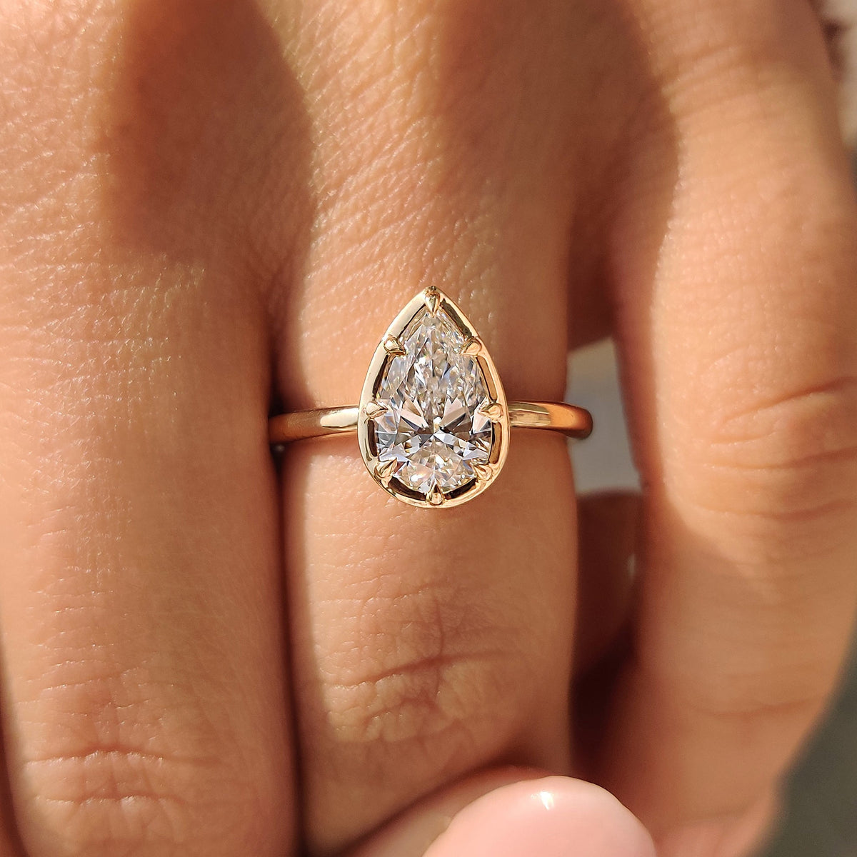 Vivienne Louise - Pear Cut Diamond Ring in Bezel Type Prong Setting