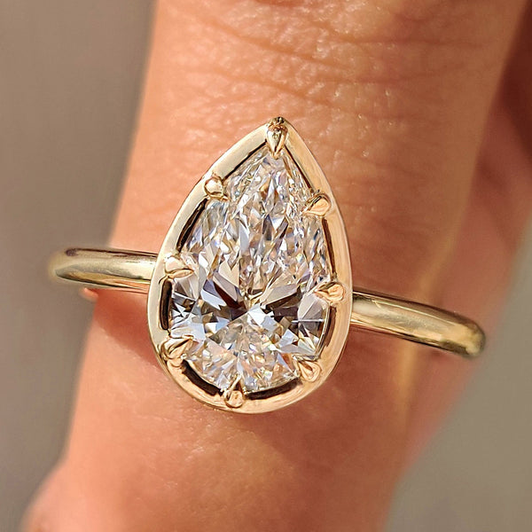 Vivienne Louise - Pear Cut Diamond Ring in Bezel Type Prong Setting
