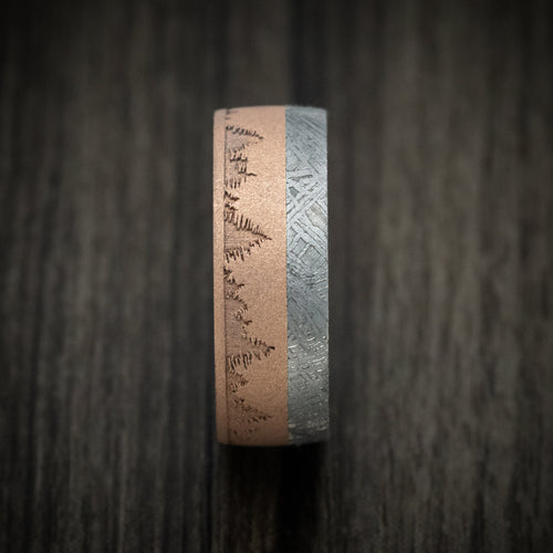 Vanguard XV - 14K Gold Men's Wedding Ring with Meteorite Inlay Forged Carbon Fiber Sleeve and Trees Design - view 3 - Nura Lab