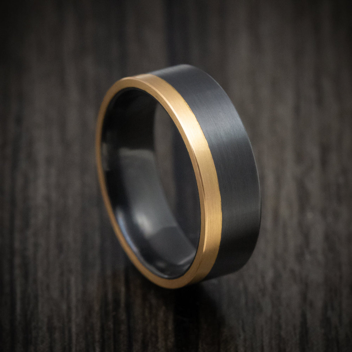 Storm XVIII - Black Zirconium and Gold Edge Men's Wedding Ring Band - Nura Lab
