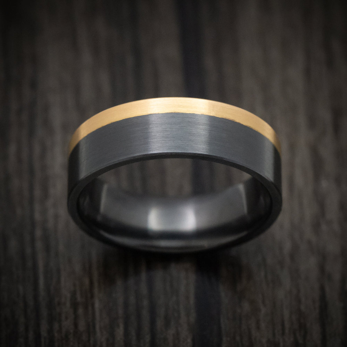 Storm XVIII - Black Zirconium and Gold Edge Men's Wedding Ring Band - view 2 - Nura Lab