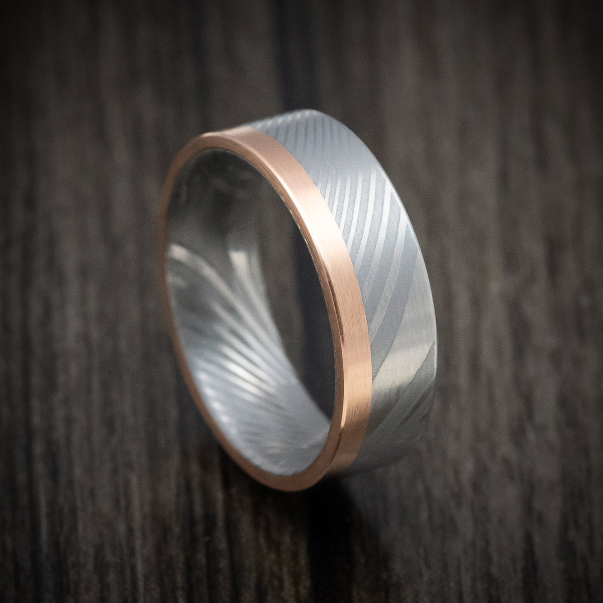 Ranger XI - Damascus Steel and Gold Edge Men's Wedding Ring Band - Nura Lab