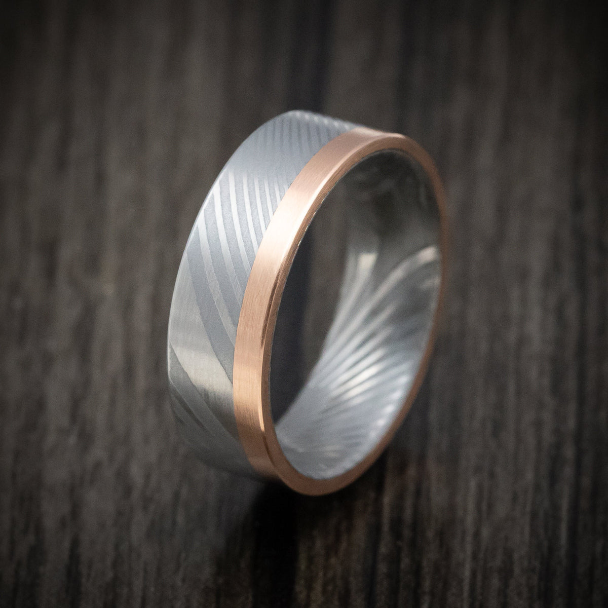 Ranger XI - Damascus Steel and Gold Edge Men's Wedding Ring Band - view 4 - Nura Lab