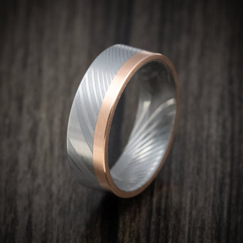 Ranger XI - Damascus Steel and Gold Edge Men's Wedding Ring Band - view 4 - Nura Lab