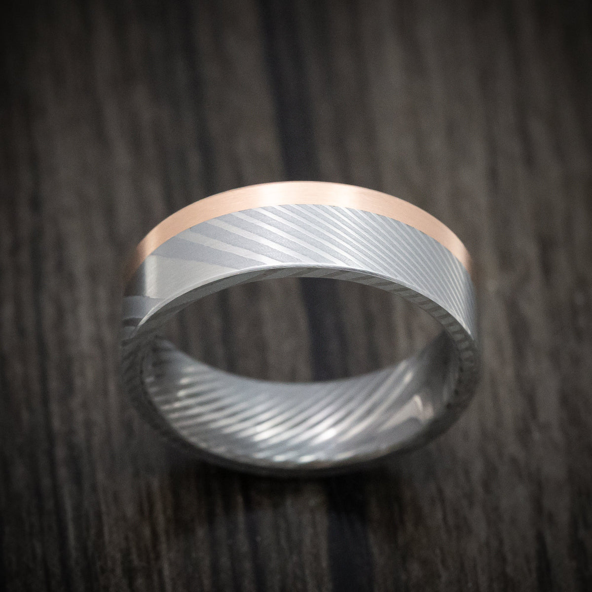Ranger XI - Damascus Steel and Gold Edge Men's Wedding Ring Band - view 2 - Nura Lab