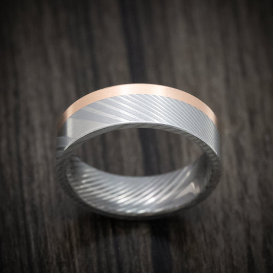 Ranger XI - Damascus Steel and Gold Edge Men's Wedding Ring Band - view 2 - Nura Lab