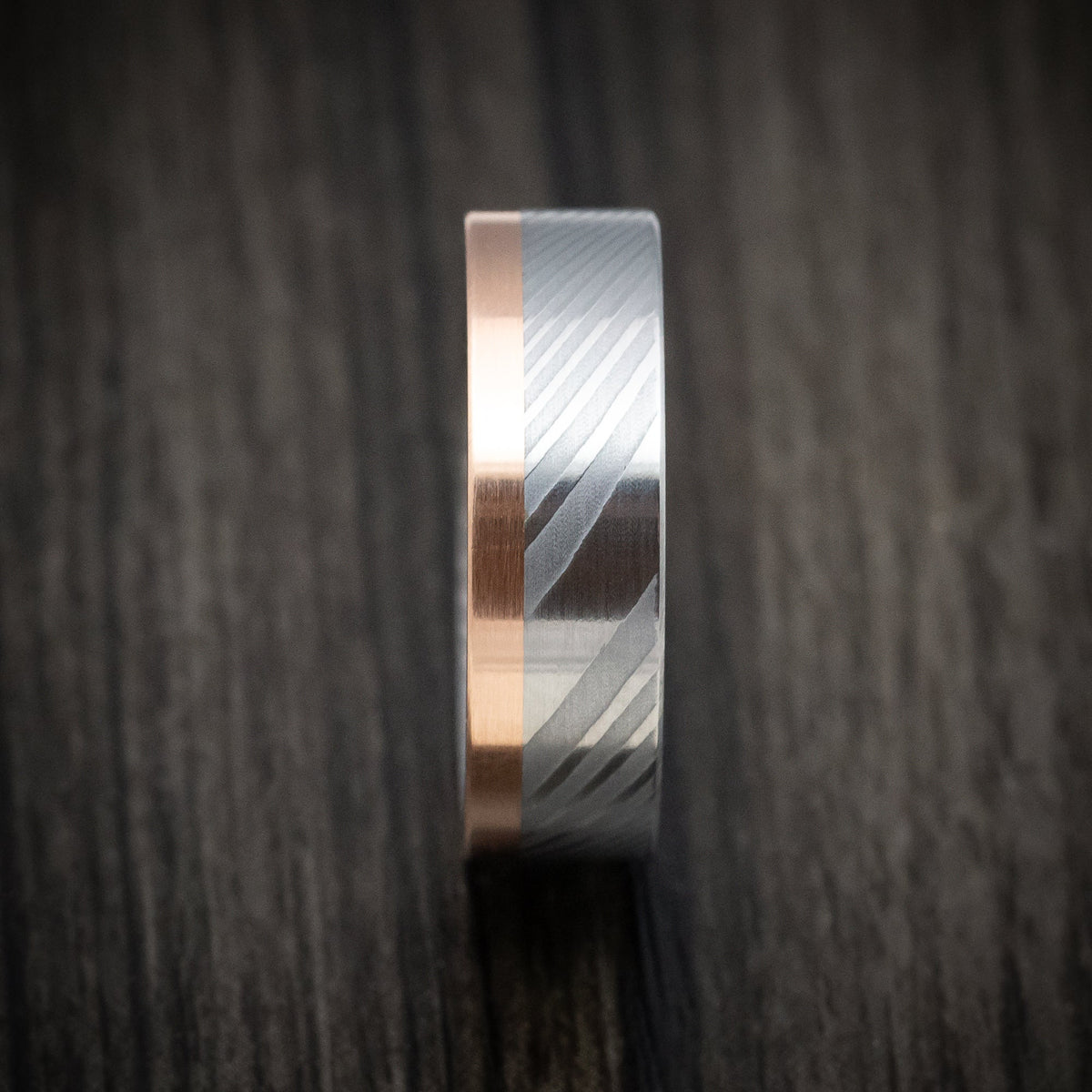 Ranger XI - Damascus Steel and Gold Edge Men's Wedding Ring Band - view 3 - Nura Lab
