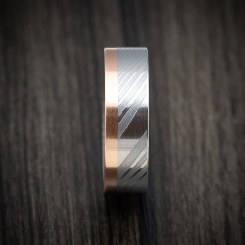 Ranger XI - Damascus Steel and Gold Edge Men's Wedding Ring Band - view 3 - Nura Lab