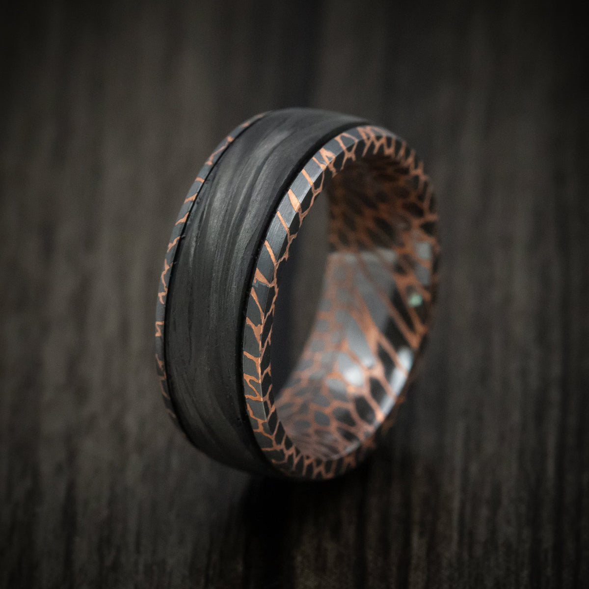 Ironwood XV - Darkened Superconductor and Forged Carbon Fiber Men's Wedding Ring Band - view 3 - Nura Lab