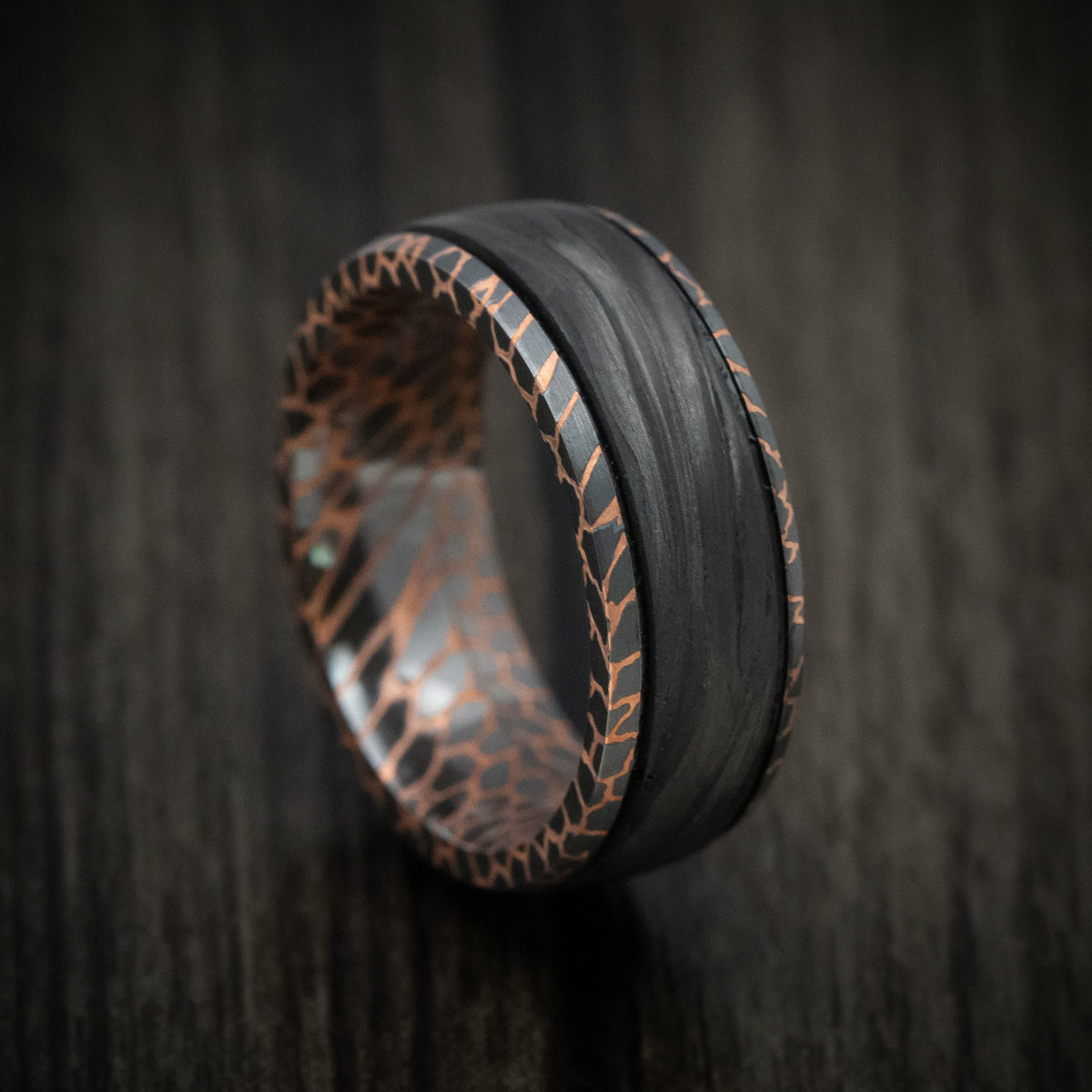 Ironwood XV - Darkened Superconductor and Forged Carbon Fiber Men's Wedding Ring Band - Nura Lab