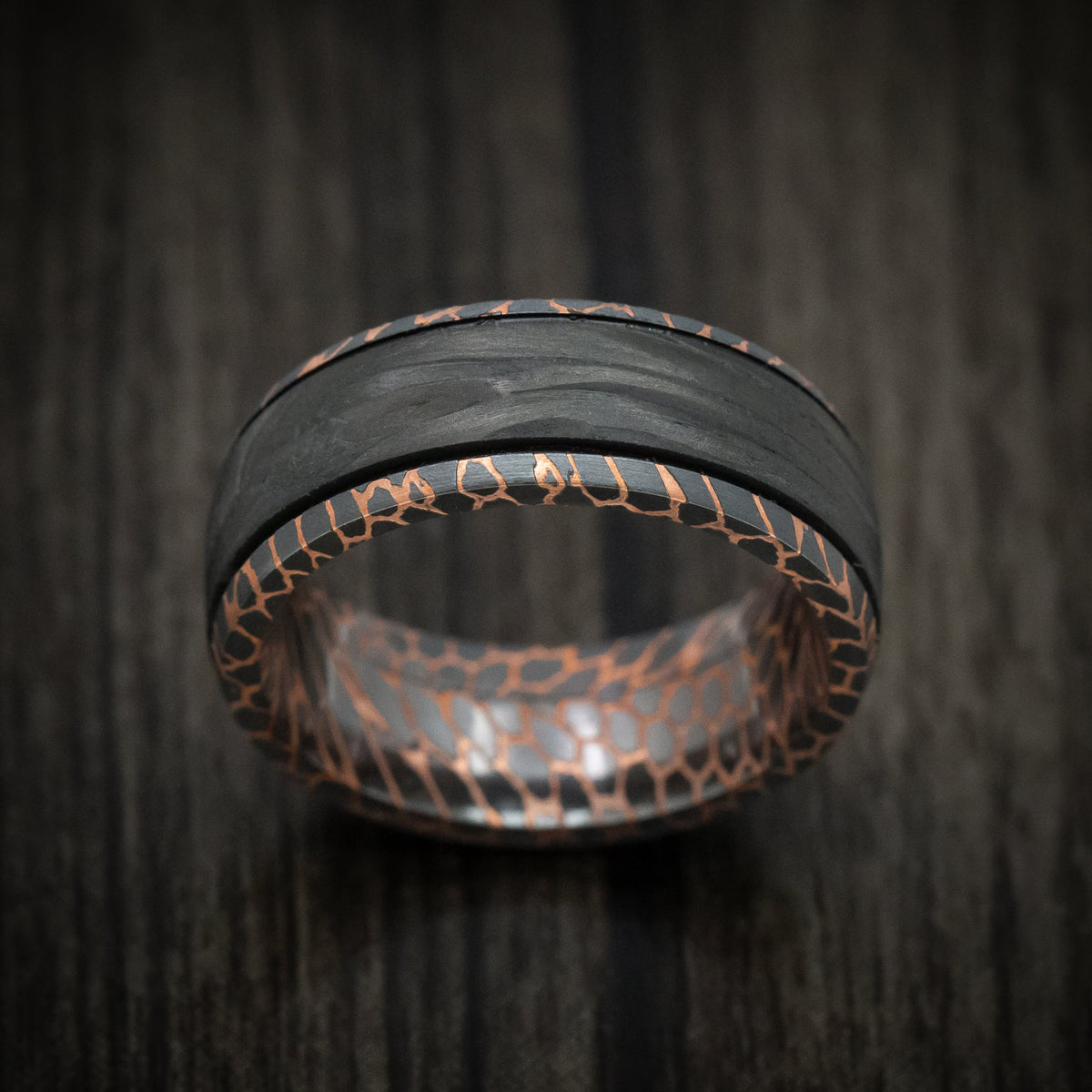 Ironwood XV - Darkened Superconductor and Forged Carbon Fiber Men's Wedding Ring Band - view 2 - Nura Lab