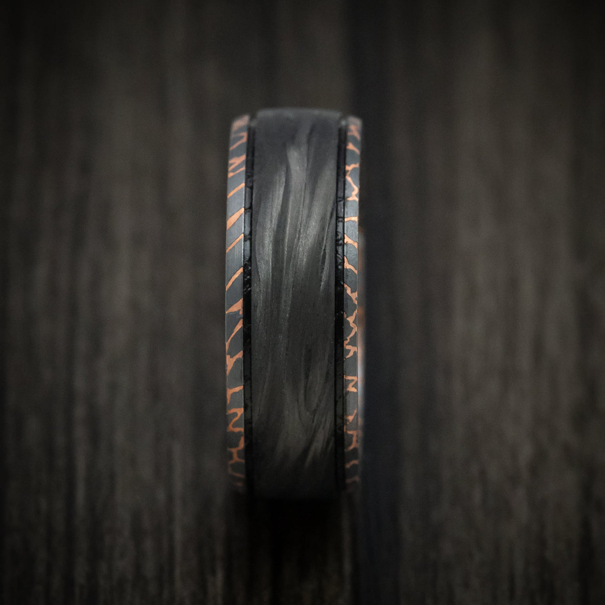 Ironwood XV - Darkened Superconductor and Forged Carbon Fiber Men's Wedding Ring Band - view 4 - Nura Lab