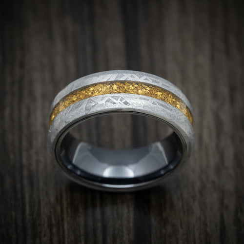Aoraki XVII - Gibeon Meteorite and Black Zirconium Men's Wedding Ring with 24K Raw Gold Nugget Inlay Band - view 2 - Nura Lab